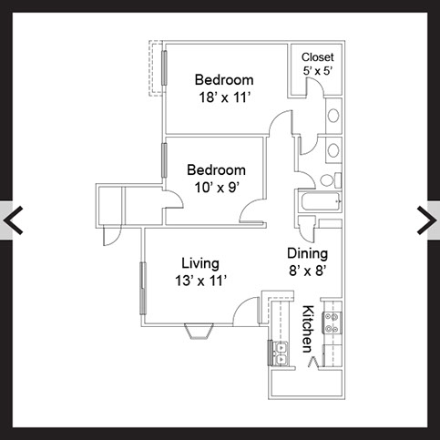 2 Bedroom 1 Bath 828 SF