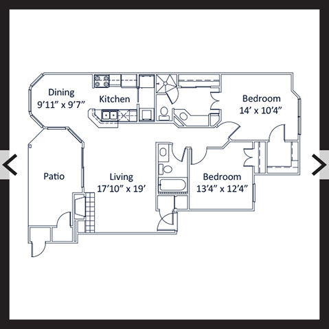 2 Bedroom 2 Bath 1,025 SF