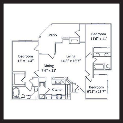 3 Bedroom 2 Bath 1,325 SF